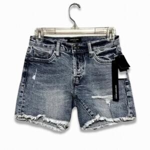 Earnest Sewn Denim Shorts Cut-Off Frayed Hem Distressed Mid-Rise Waist W 24 NWT